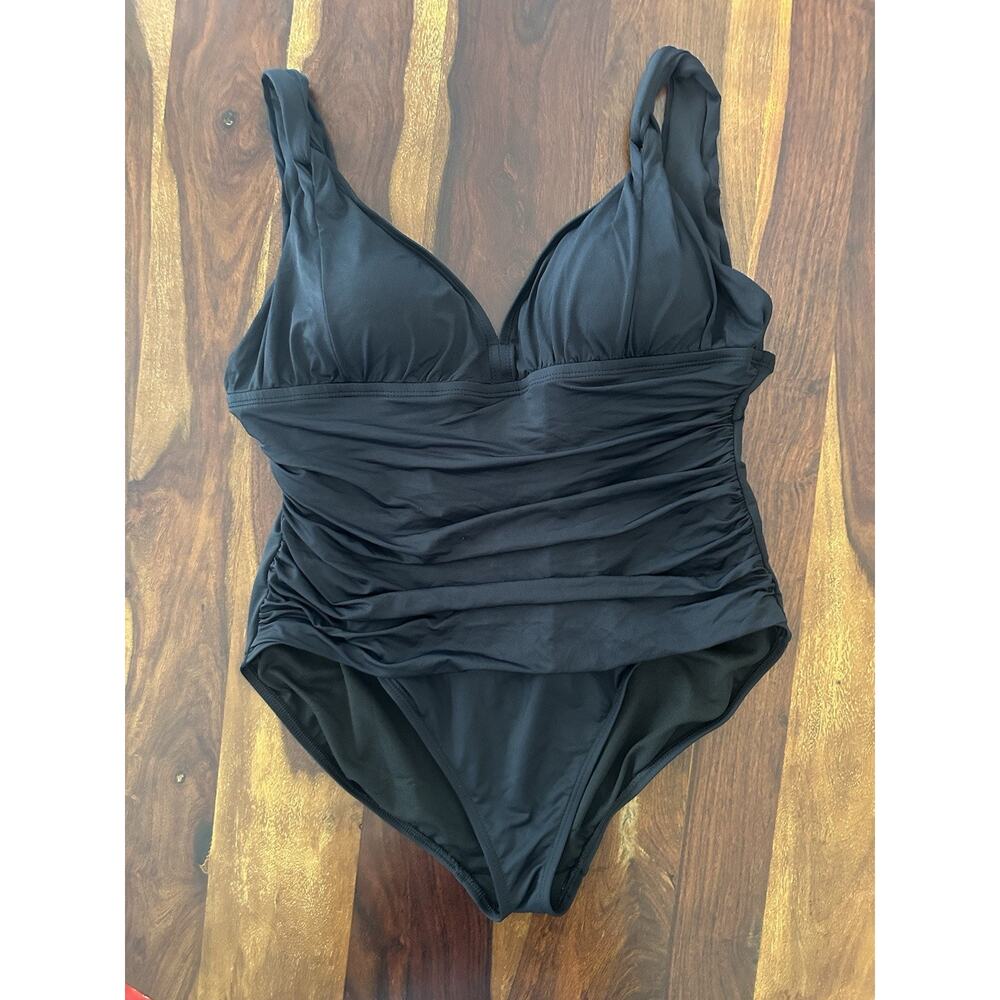 Lauren Ralph Lauren 20W Ruched One Piece Black Slimming Swimsuit Beachwear NWT